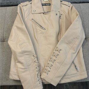 Steve Madden Women's Beige Leather Jacket with Lace-Up Detail